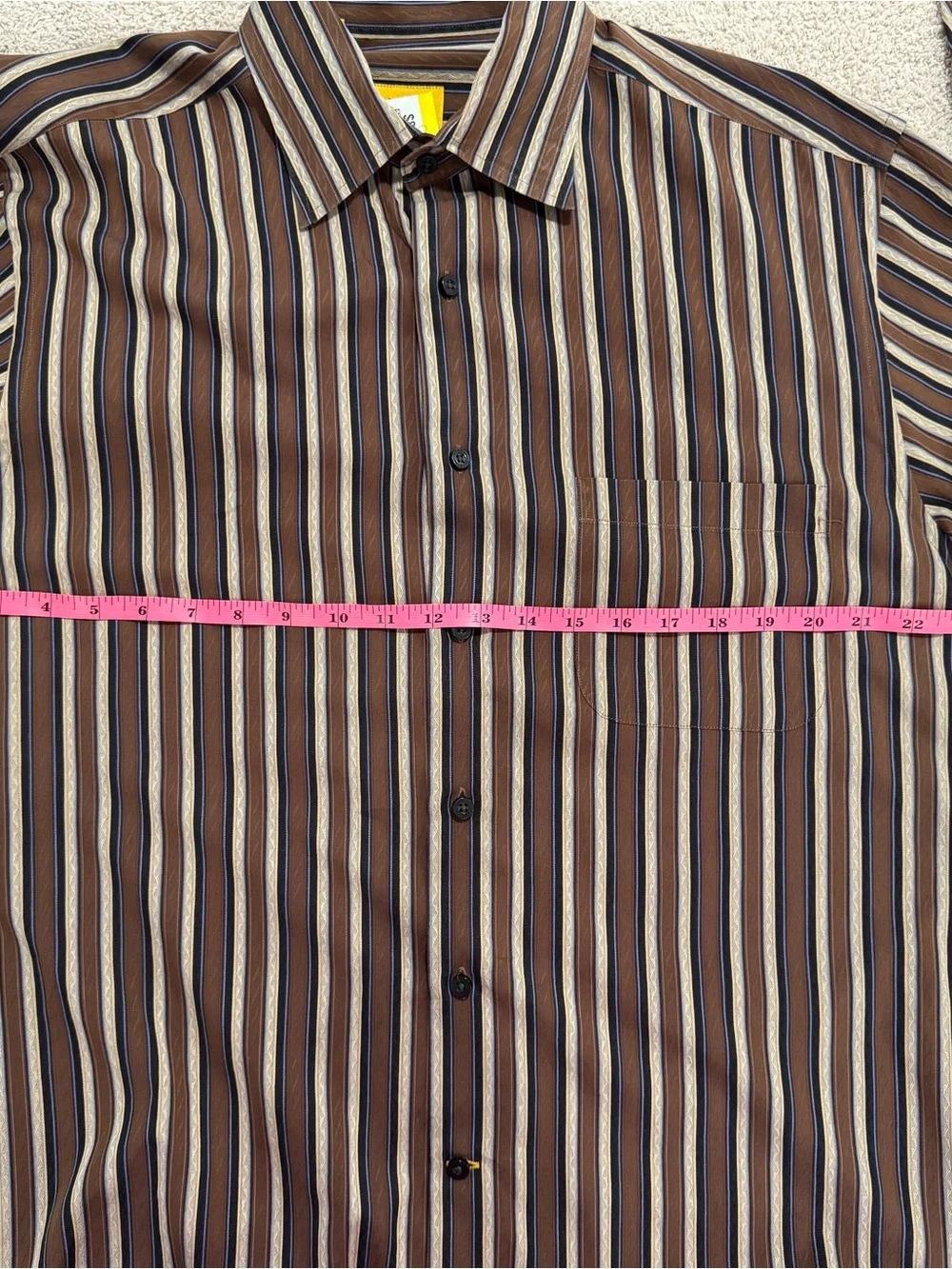 Robert Talbott Men’s L 100% Cotton Brown Cream Stripe Dress Shirt